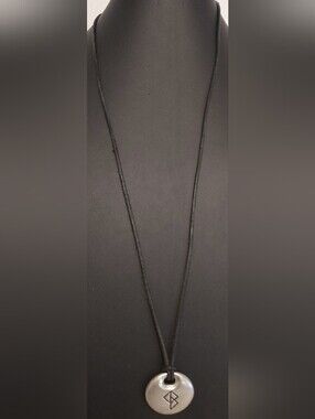 St. Justin Viking For Success Bind Rune Symbol Pendant Cord Necklace in Pewter